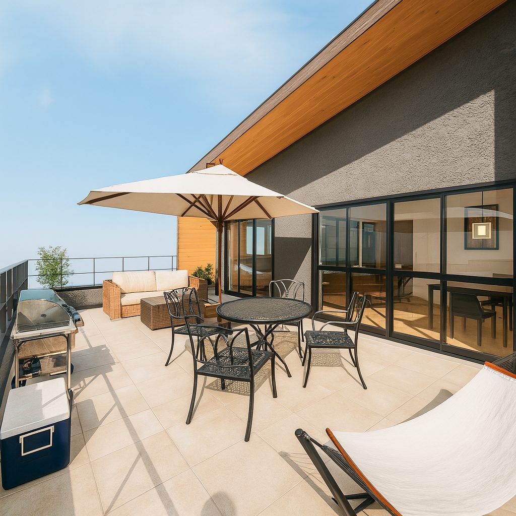 【Garage House⑩】自宅兼事務所!バルコニーでバーベキューができるガレージハウス、昼間のバルコニー③