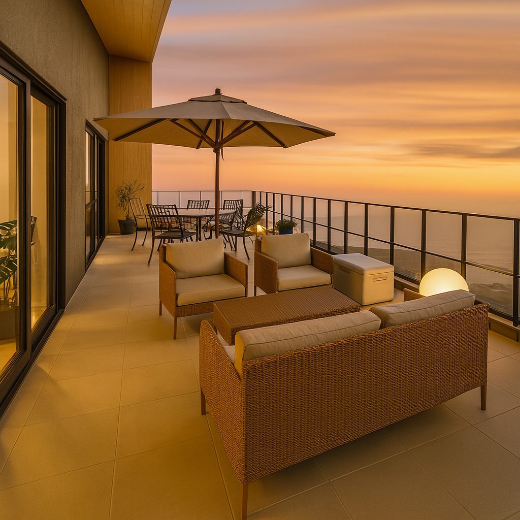 【Garage House⑩】自宅兼事務所!バルコニーでバーベキューができるガレージハウス、夜のバルコニー⑥