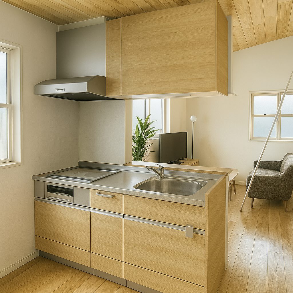 【Garage House①】ナチュラルテイスト2階建てロフト付きのガレージハウス、2Fキッチン