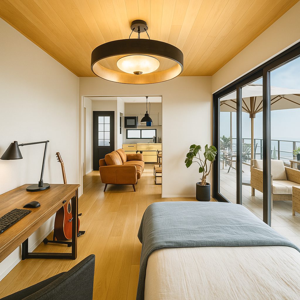 【Garage House⑩】自宅兼事務所!バルコニーでバーベキューができるガレージハウス、間仕切り開放した洋室③