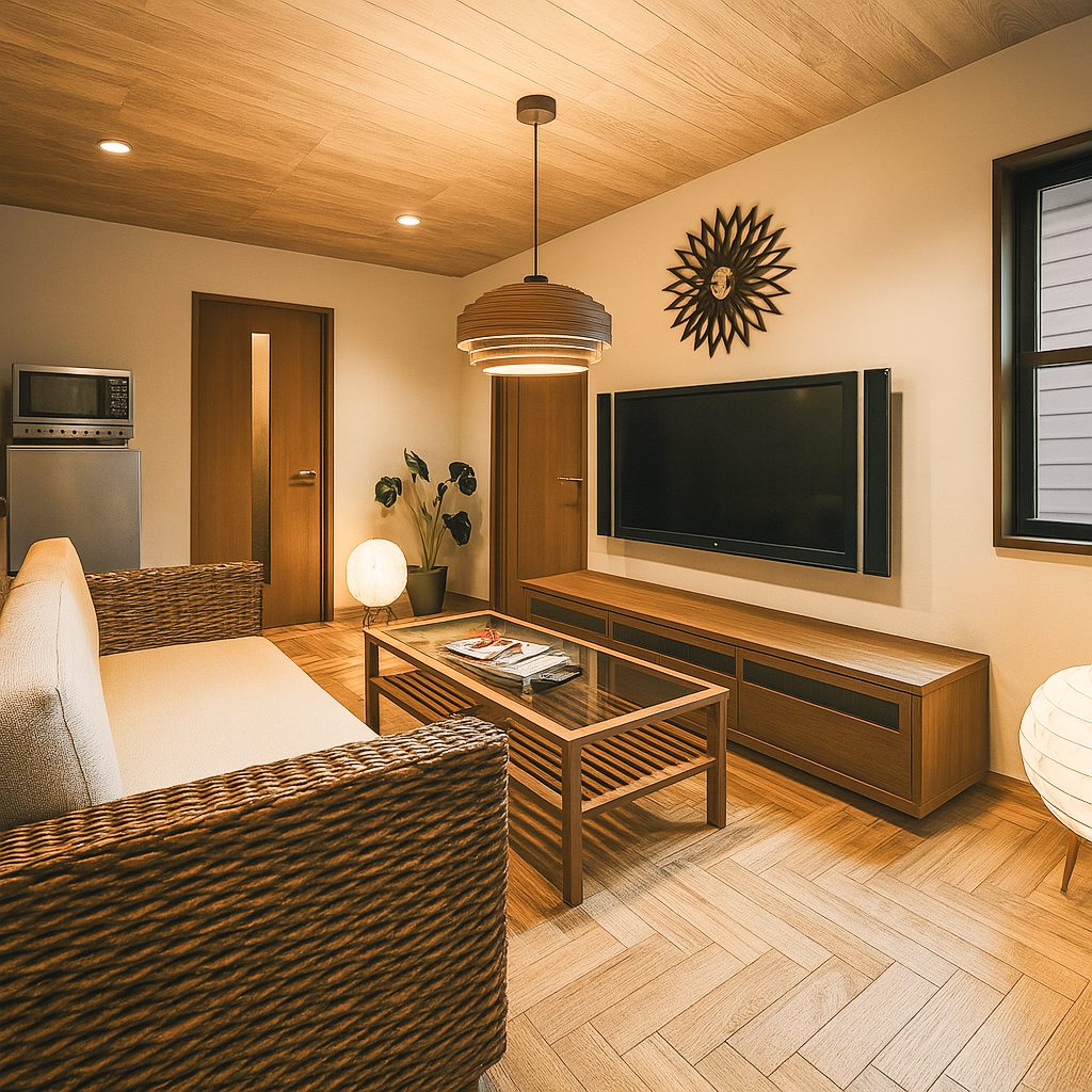 【Garage House⑪】アジアンスタイルの屋上リビングがある平屋ガレージハウス、リビング③