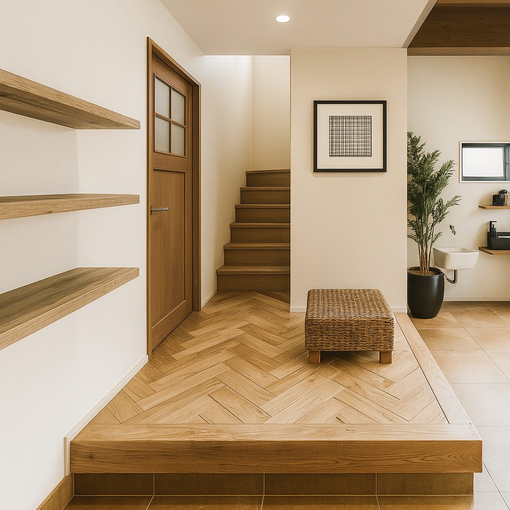 【Garage House⑪】アジアンスタイルの屋上リビングがある平屋ガレージハウス、玄関②