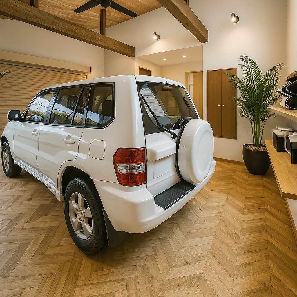 【Garage House⑪】アジアンスタイルの屋上リビングがある平屋ガレージハウス、ガレージ③