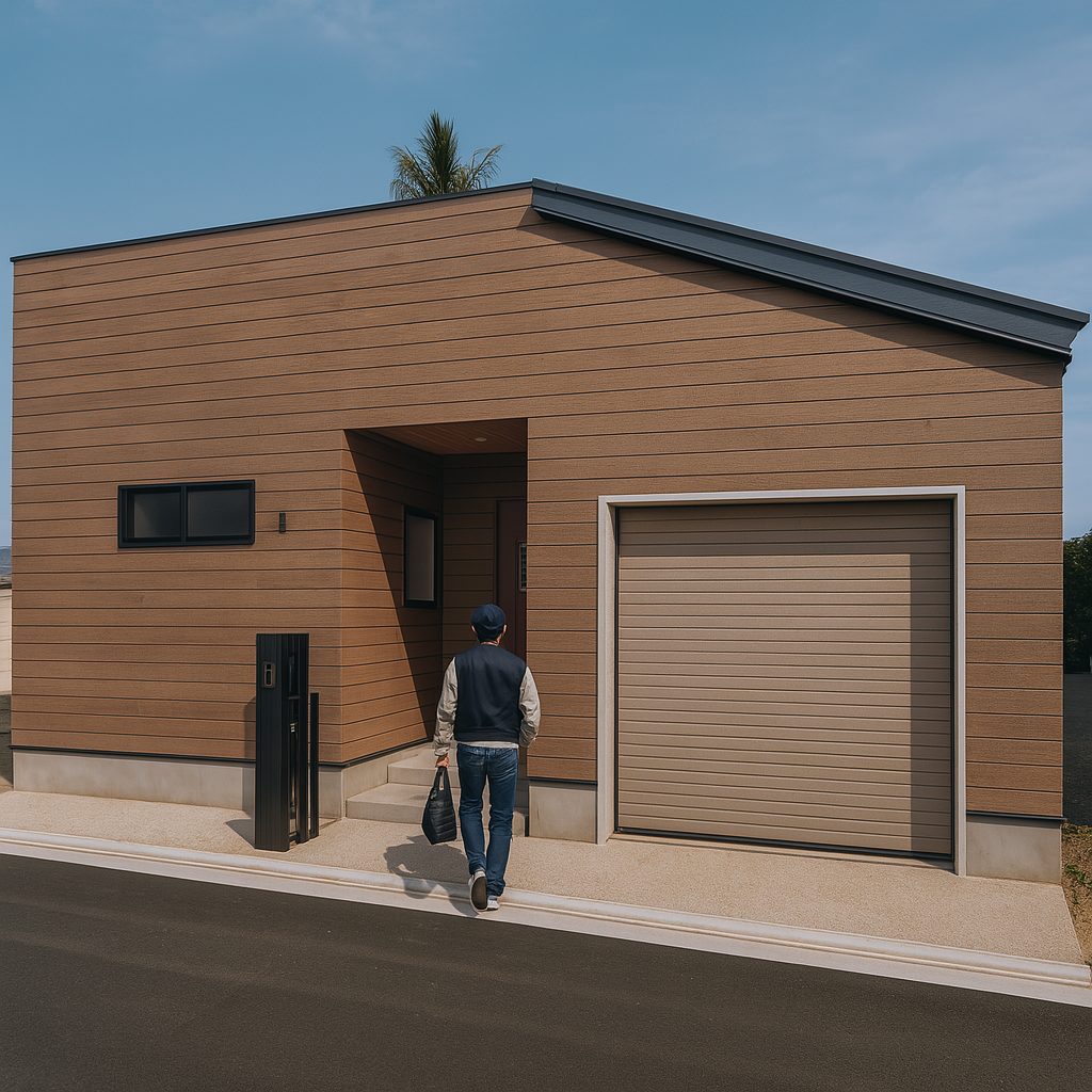 【Garage House⑪】アジアンスタイルの屋上リビングがある平屋ガレージハウス、ガレージハウス建物外観②