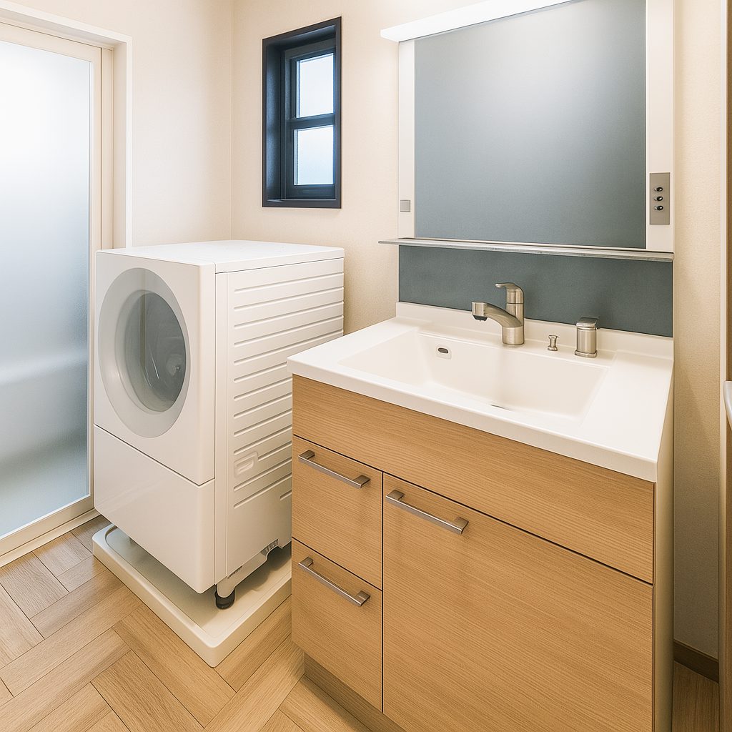 【Garage House⑪】アジアンスタイルの屋上リビングがある平屋ガレージハウス、洗面室