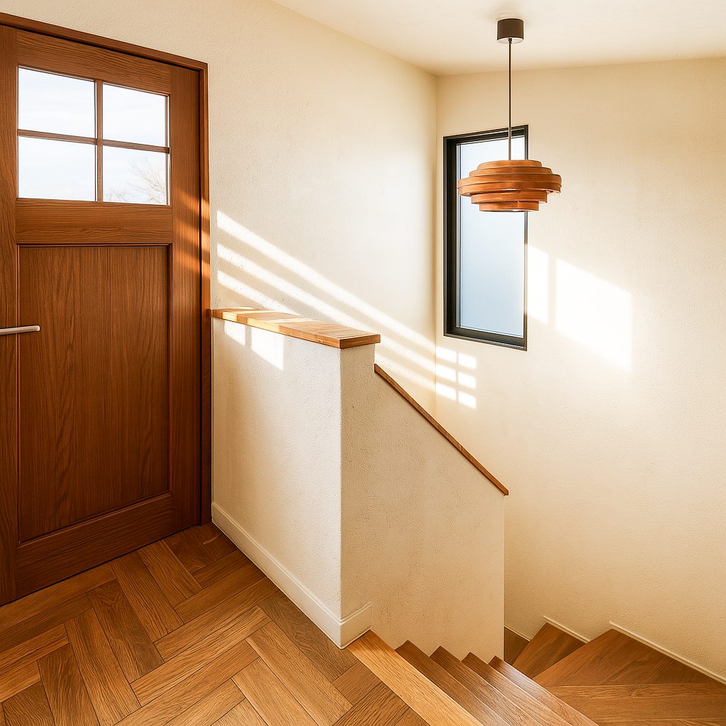 【Garage House⑪】アジアンスタイルの屋上リビングがある平屋ガレージハウス、屋上階段ホール