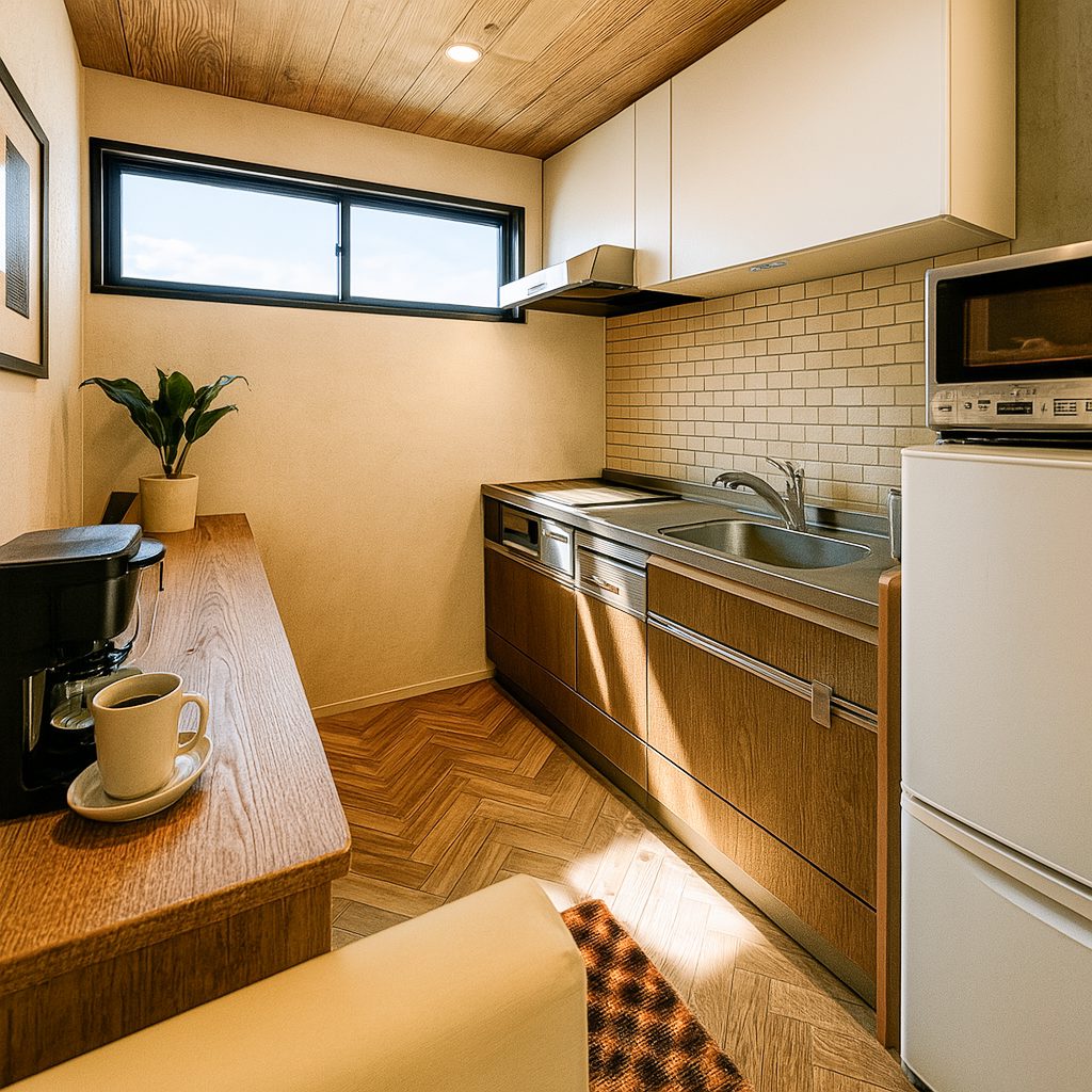 【Garage House⑪】アジアンスタイルの屋上リビングがある平屋ガレージハウス、キッチン①