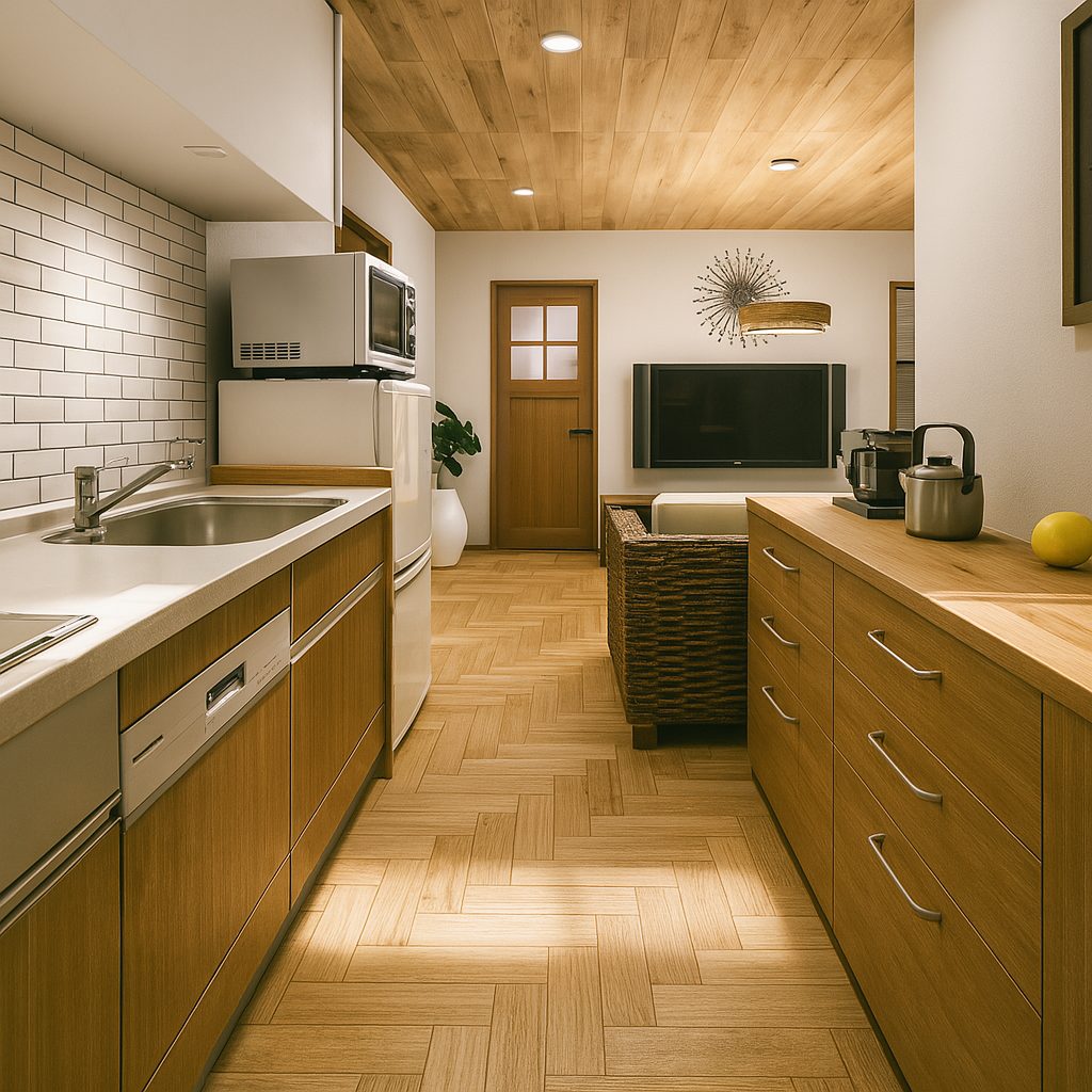 【Garage House⑪】アジアンスタイルの屋上リビングがある平屋ガレージハウス、キッチン②