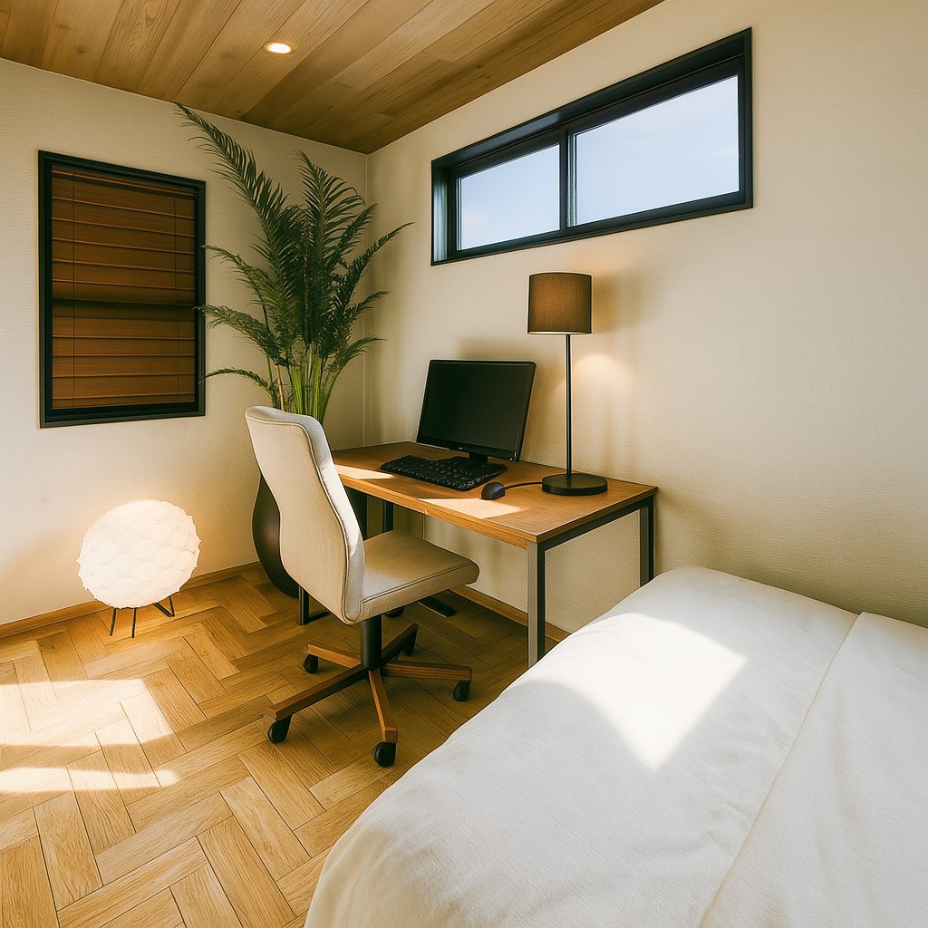 【Garage House⑪】アジアンスタイルの屋上リビングがある平屋ガレージハウス、書斎スペース