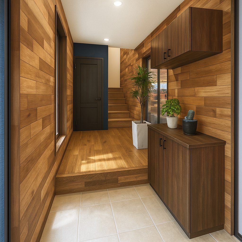 リフォームで可変可能!フレキシブルで自由度が高いガレージハウス、玄関①