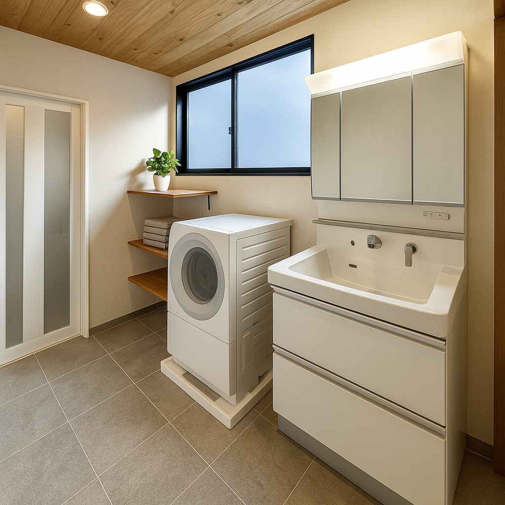 一人暮らしの3LDK!インダストリアルなガレージハウス、洗面室