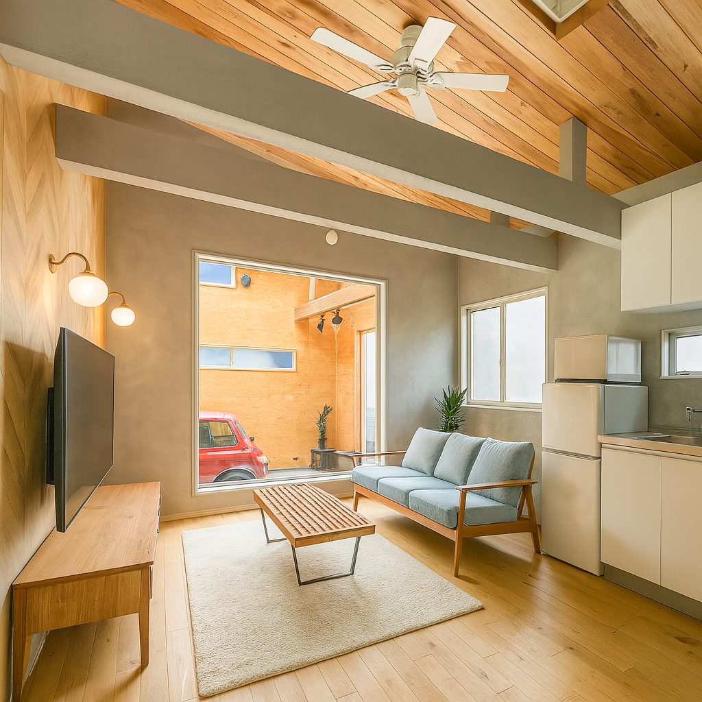 【Garage House③】西海岸カリフォルニアスタイル!平屋のアメリカンガレージハウス、LDK③