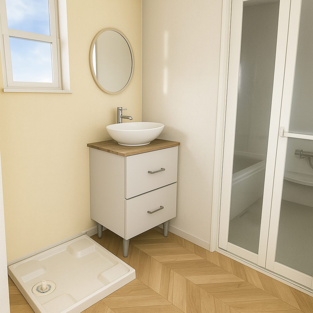 【Garage House③】西海岸カリフォルニアスタイル!平屋のアメリカンガレージハウス、洗面室