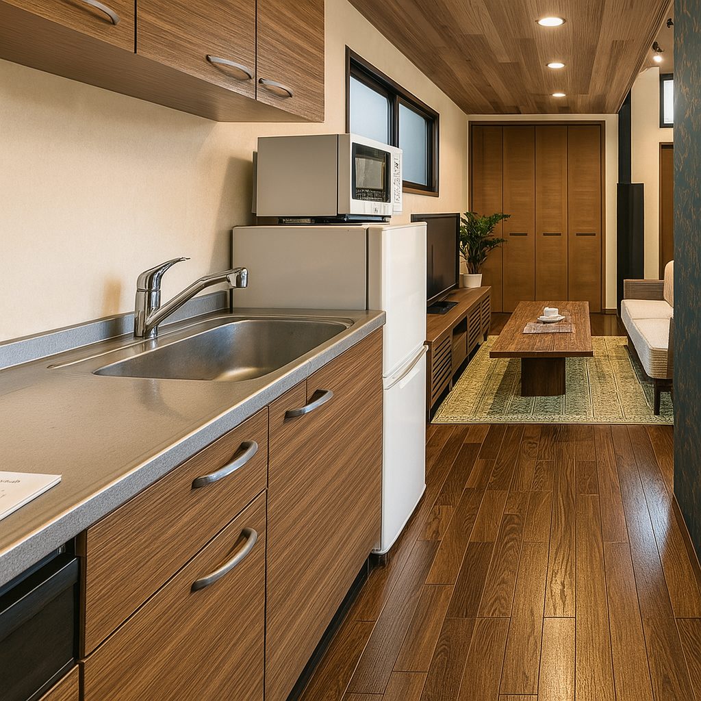 【Garage House⑤】バイクと暮らす家!アジアンスタイル平屋ロフト付きのガレージハウス、キッチン