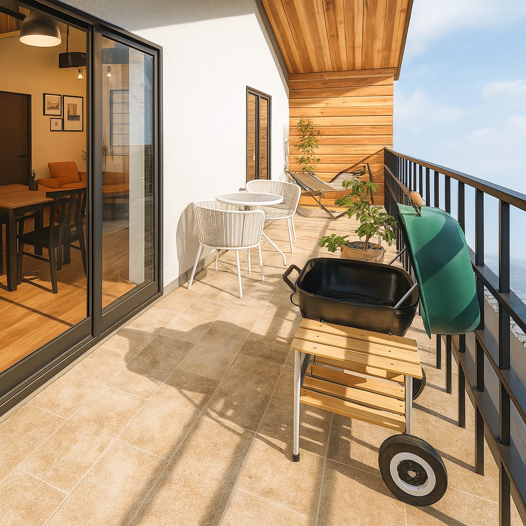 【Garage House⑦】車2台置き!インダストリアルスタイル2LDKの2階建てガレージハウス、ベランダ①