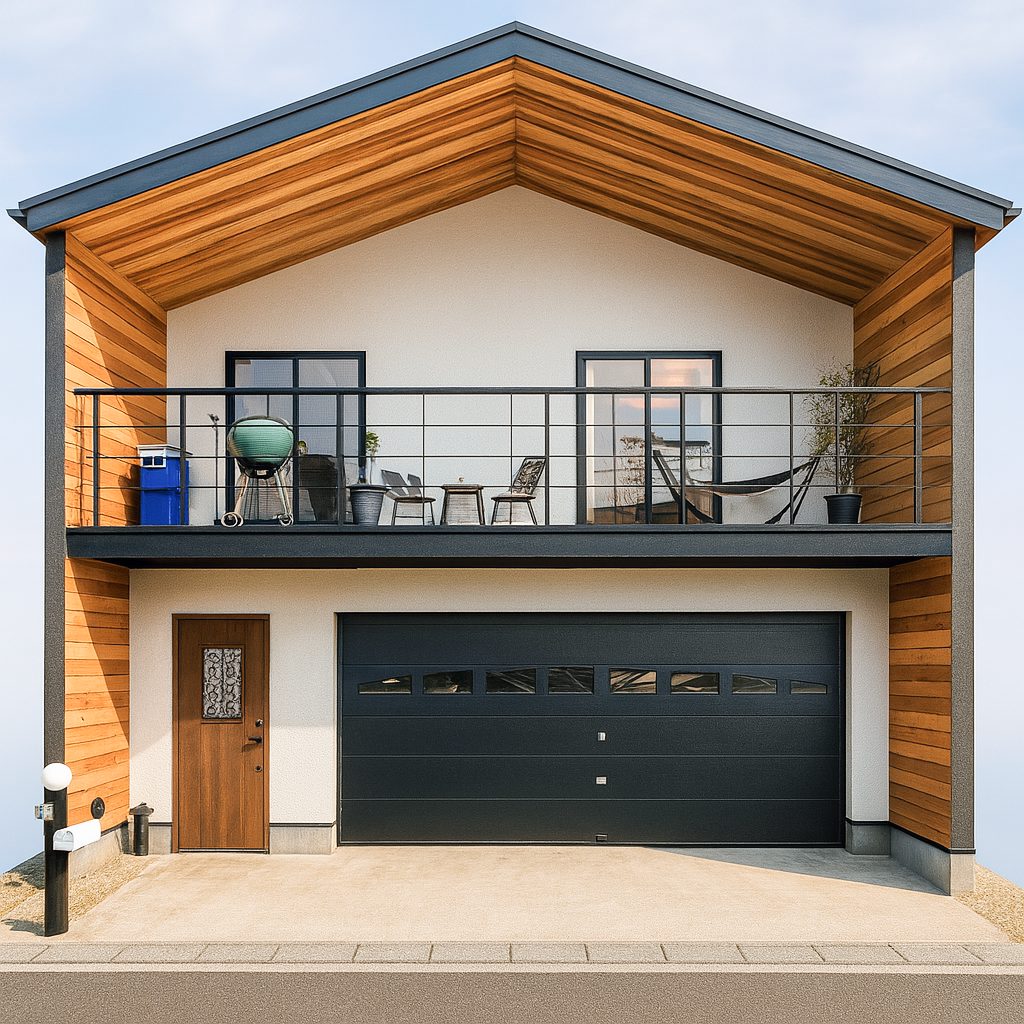 オーバースライダー式ガレージシャッターイメージ参考例⑤【ガレージハウスのシャッター例】