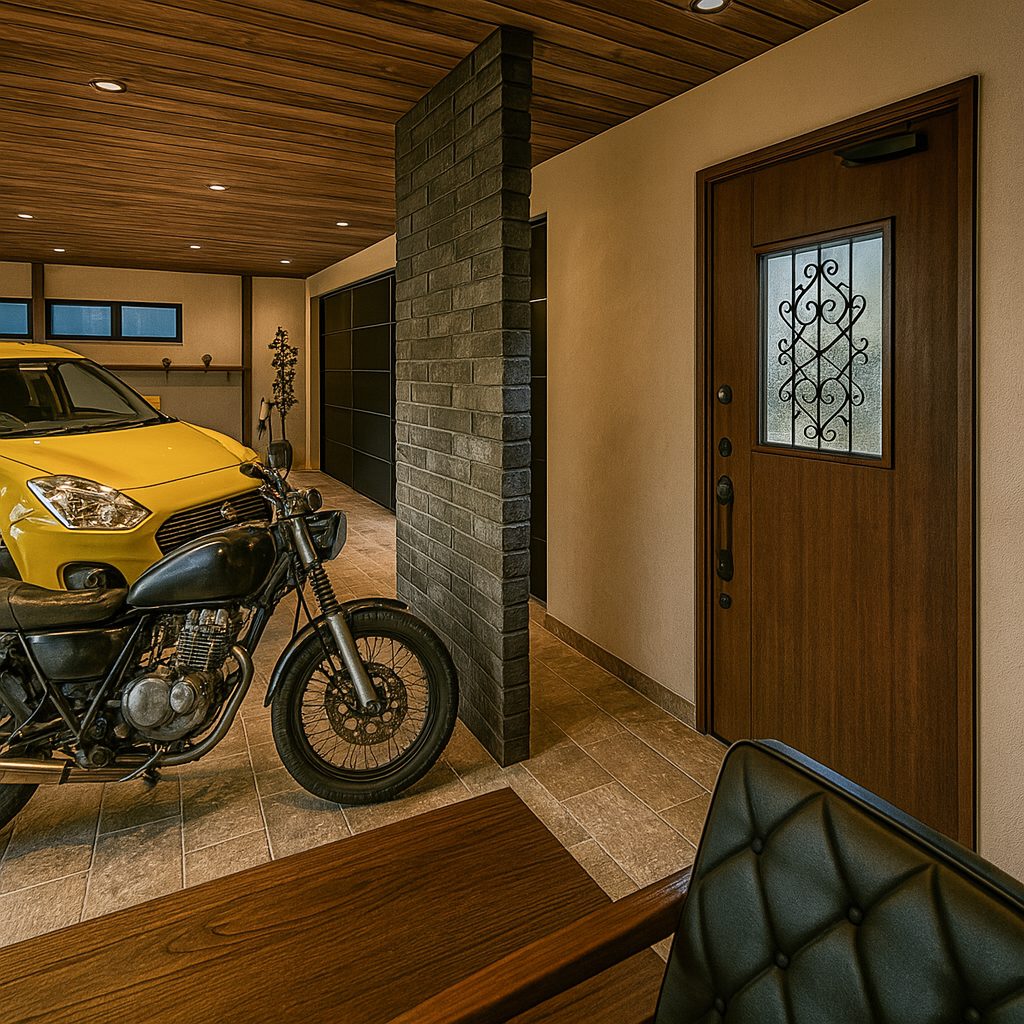 【Garage House⑦】車2台置き!インダストリアルスタイル2LDKの2階建てガレージハウス、玄関