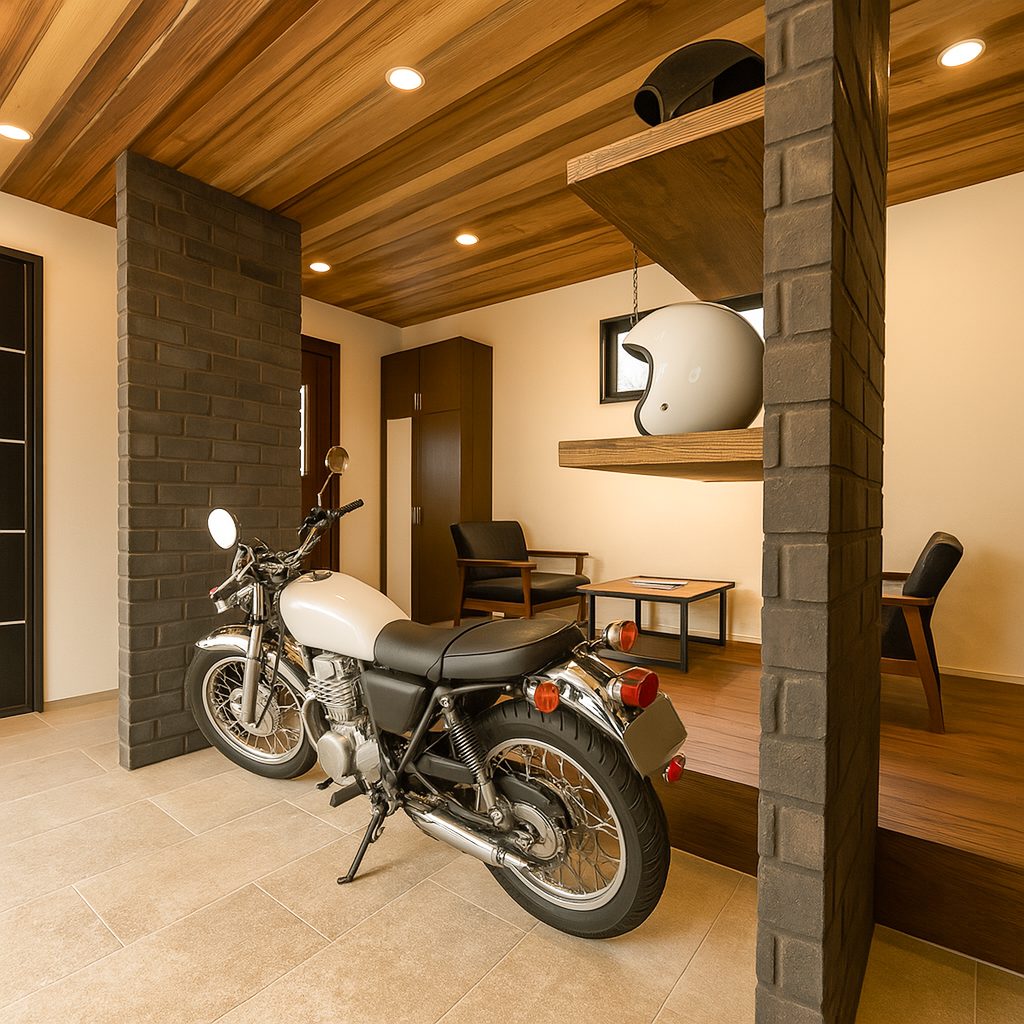 【Garage House⑦】車2台置き!インダストリアルスタイル2LDKの2階建てガレージハウス、1階ホール