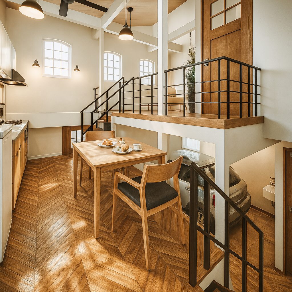 【Garage House⑧】スキップフロアのアメリカンハウス!空間が一つのガレージハウス、ダイニング②