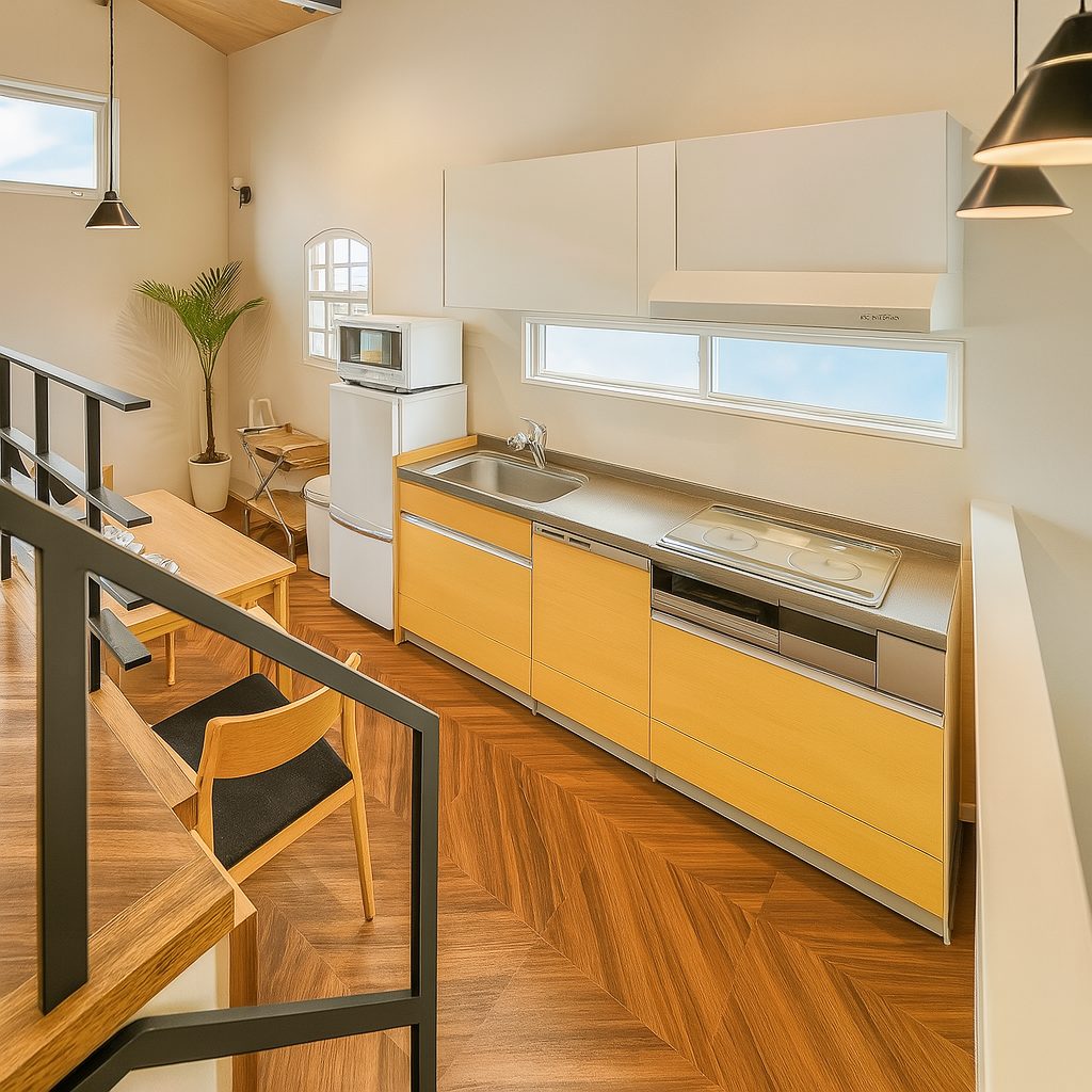 【Garage House⑧】スキップフロアのアメリカンハウス!空間が一つのガレージハウス、キッチン