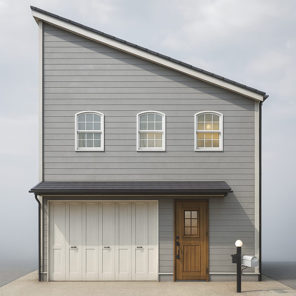 【Garage House⑧】スキップフロアのアメリカンハウス!空間が一つのガレージハウス、昼間の建物外観