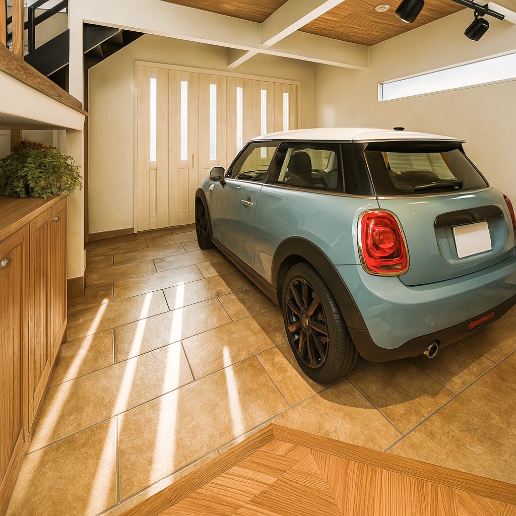 【Garage House⑧】スキップフロアのアメリカンハウス!空間が一つのガレージハウス、玄関