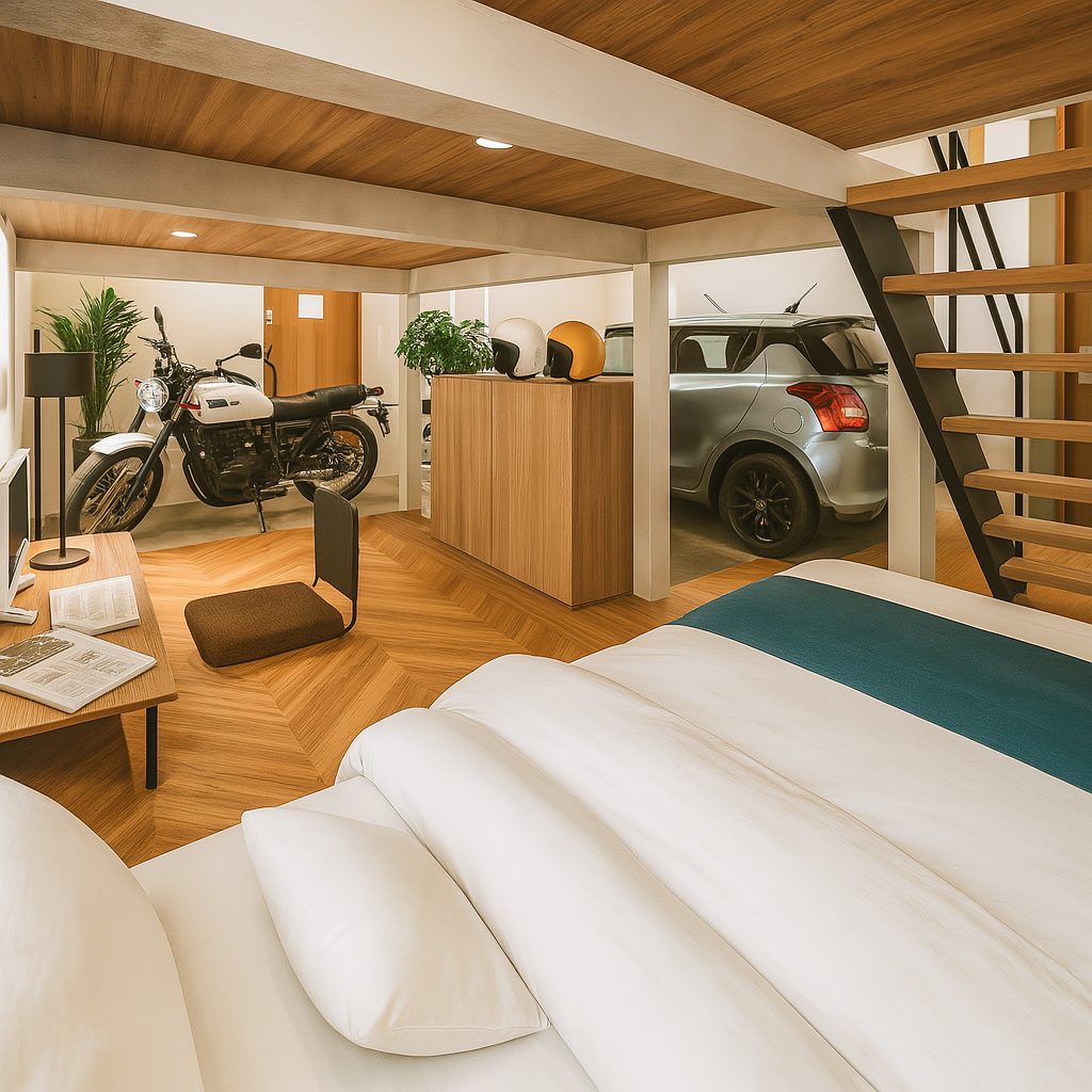 【Garage House⑧】スキップフロアのアメリカンハウス!空間が一つのガレージハウス、ベッドスペース