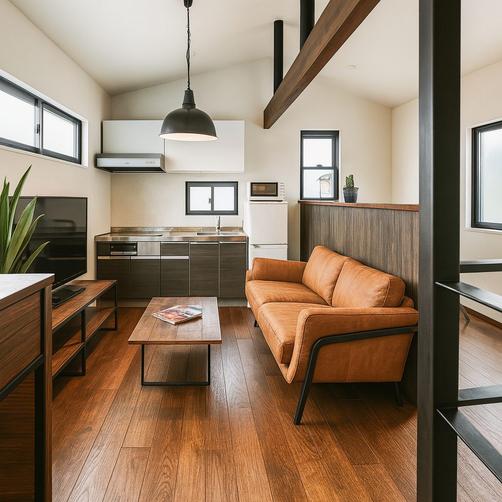 【Garage House⑨】インダストリアルバイカーハウス!スキップフロアのガレージハウス、リビング①