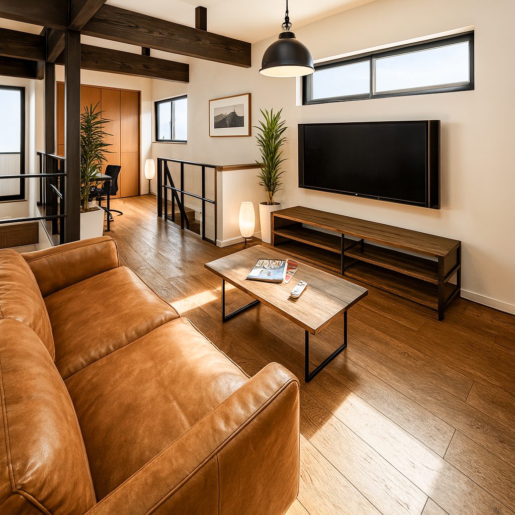 【Garage House⑨】インダストリアルバイカーハウス!スキップフロアのガレージハウス、リビング②