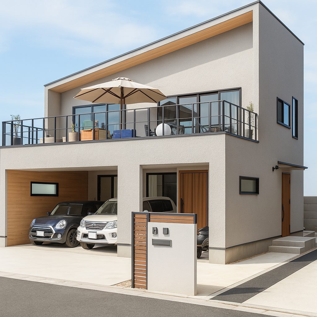 【Garage House⑩】自宅兼事務所!バルコニーでバーベキューができるガレージハウス、昼間の建物外観②