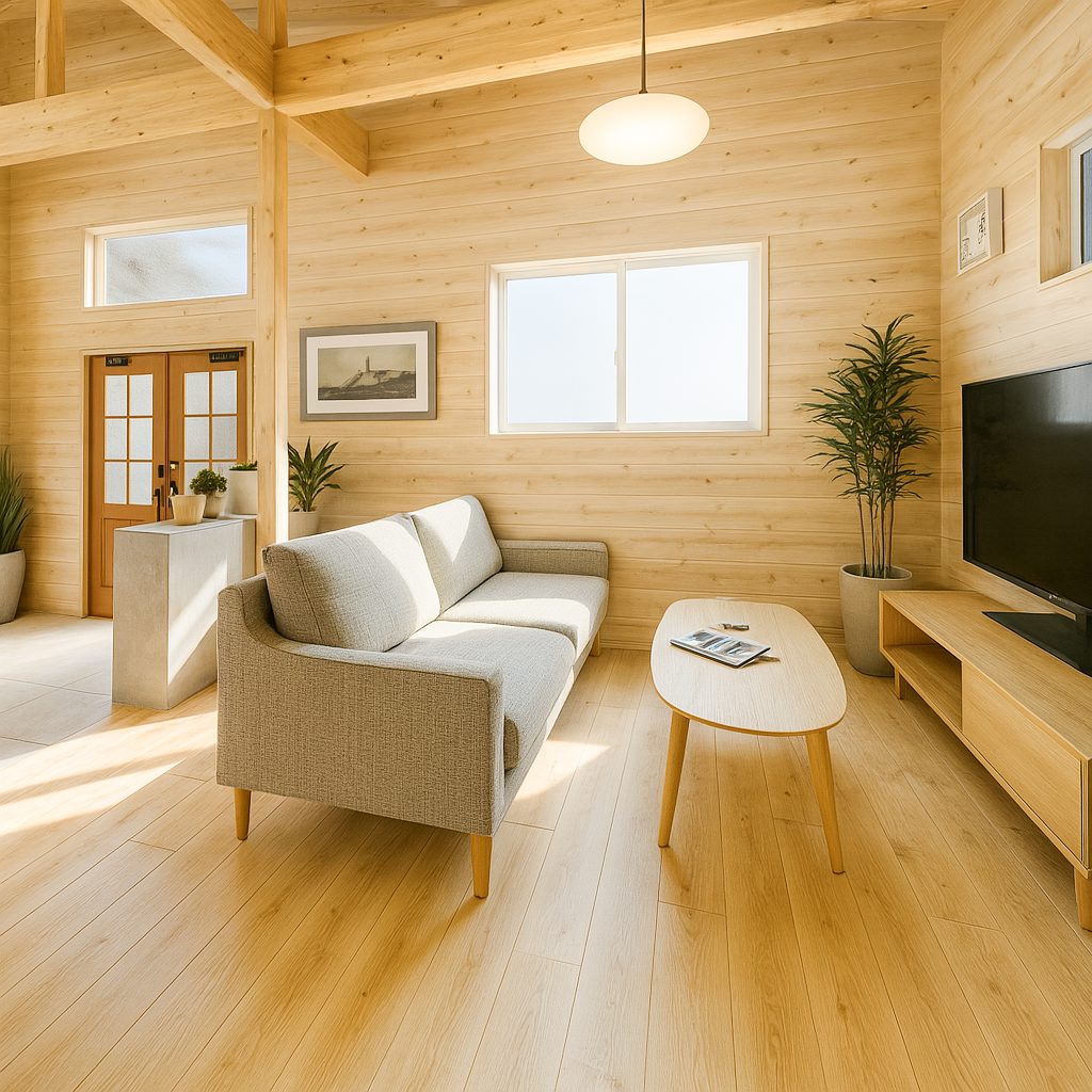 【Garage House⑫】木の家バイカーハウス、スキップフロアの平屋ガレージハウス、リビング④