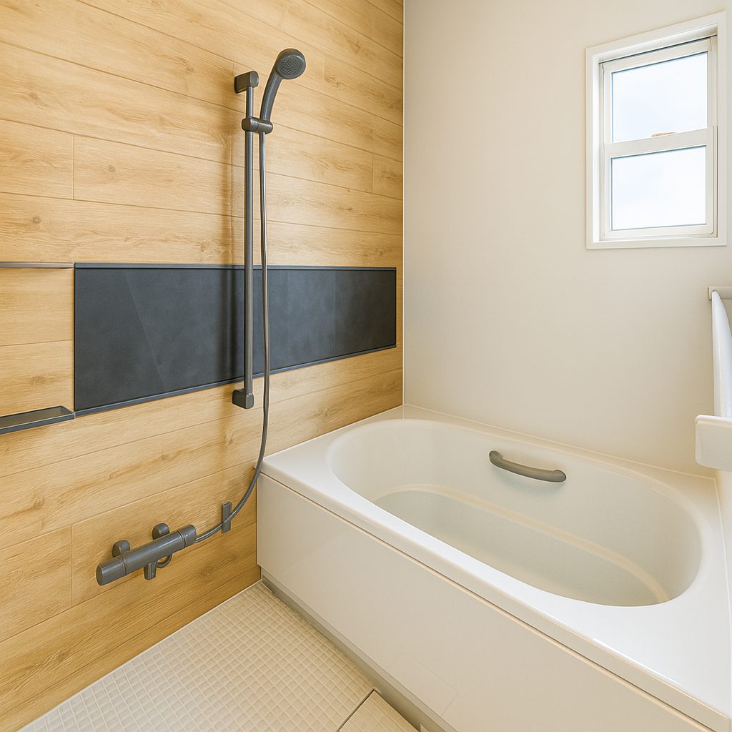 【Garage House⑫】木の家バイカーハウス、スキップフロアの平屋ガレージハウス、お風呂