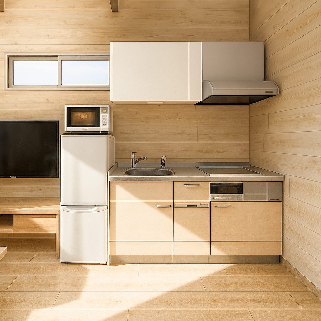 【Garage House⑫】木の家バイカーハウス、スキップフロアの平屋ガレージハウス、キッチン