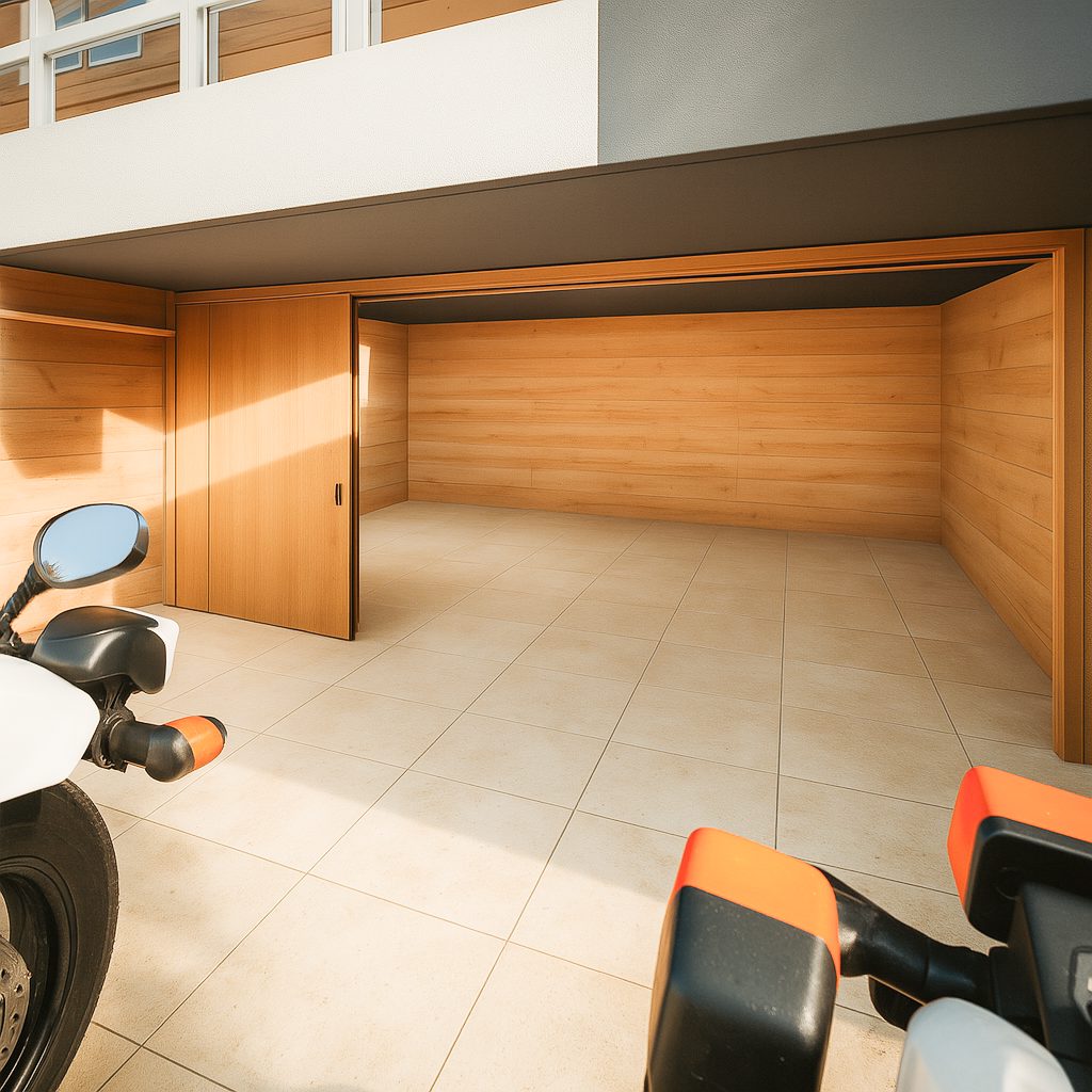 【Garage House⑫】木の家バイカーハウス、スキップフロアの平屋ガレージハウス、ガレージ収納②